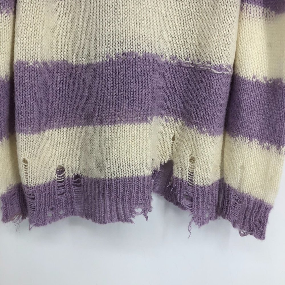Acne Studios Kantonia Stripe white purple Distressed Oversized Knit Sweater XS - Picture 13 of 16